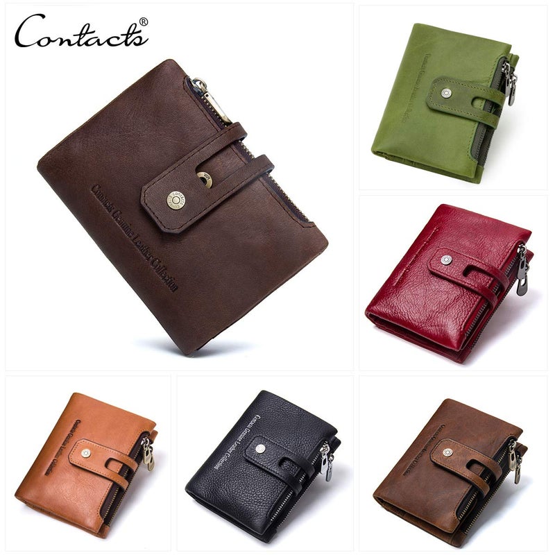CONTACTS Wallet for Men- Men Leather Wallet,Trifold Wallet RFID Blocking Zipper Pocket Coin Credit Card Holder Purse With ID Window - Image 3